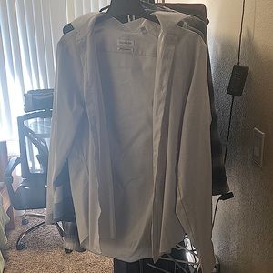 Calvin Klein Dress Shirt Slim Fit Medium Size White with Grey Grid Pattern